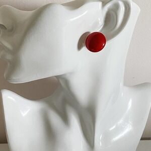 VTG Red Glossy Round Button Stud Earrings